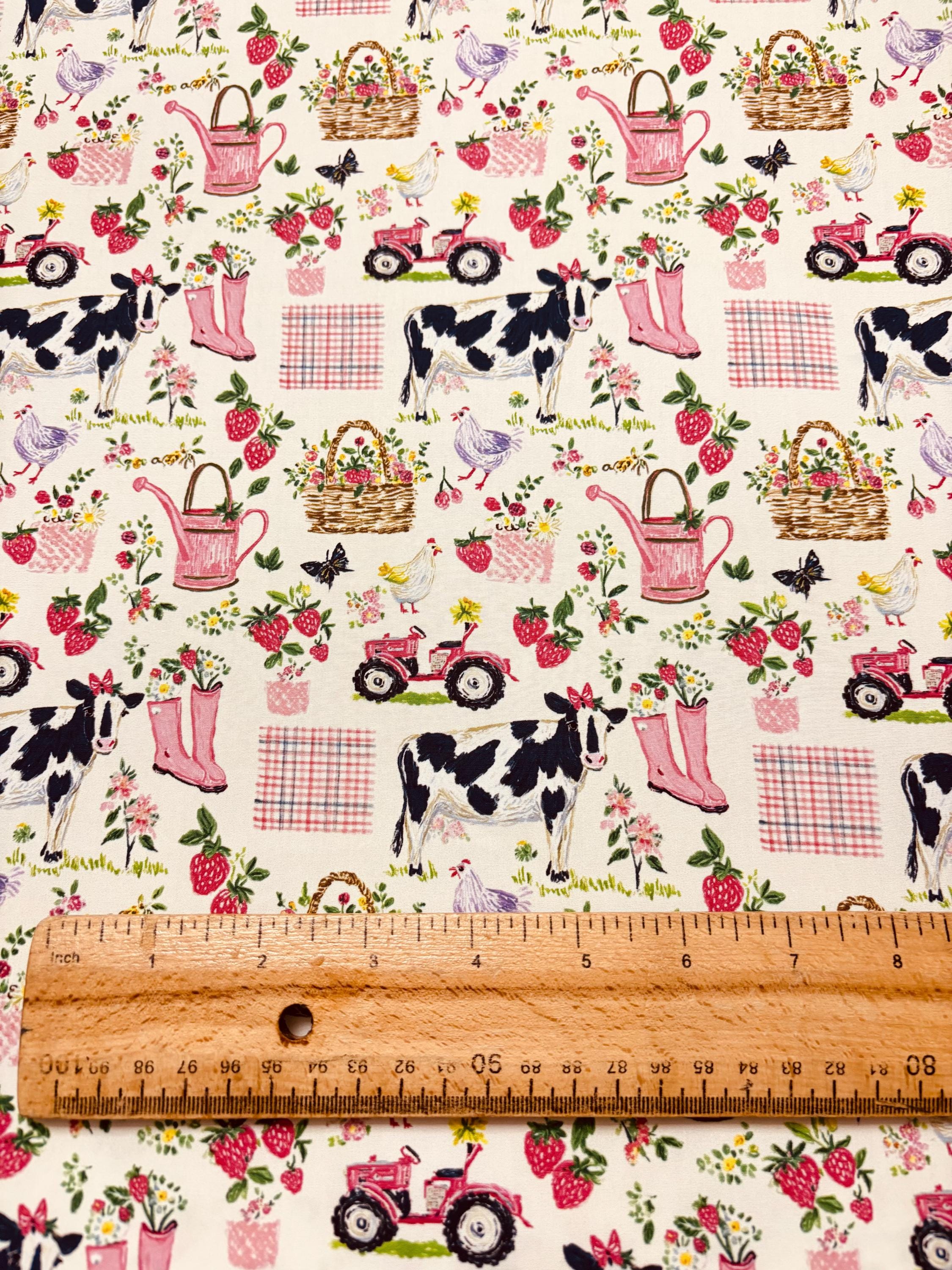 Pink Farmyard Cotton Fabric