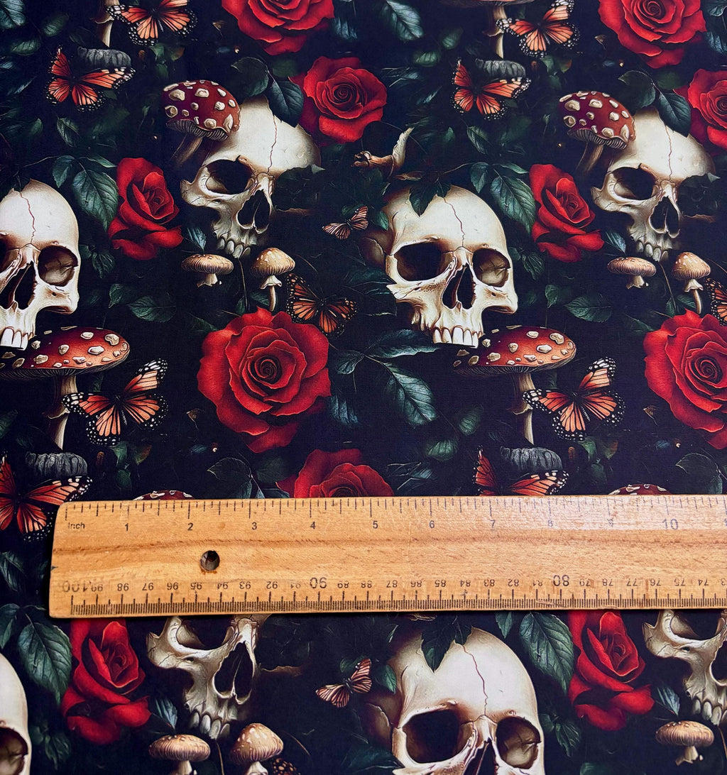 Red Floral Skull Cotton Fabric