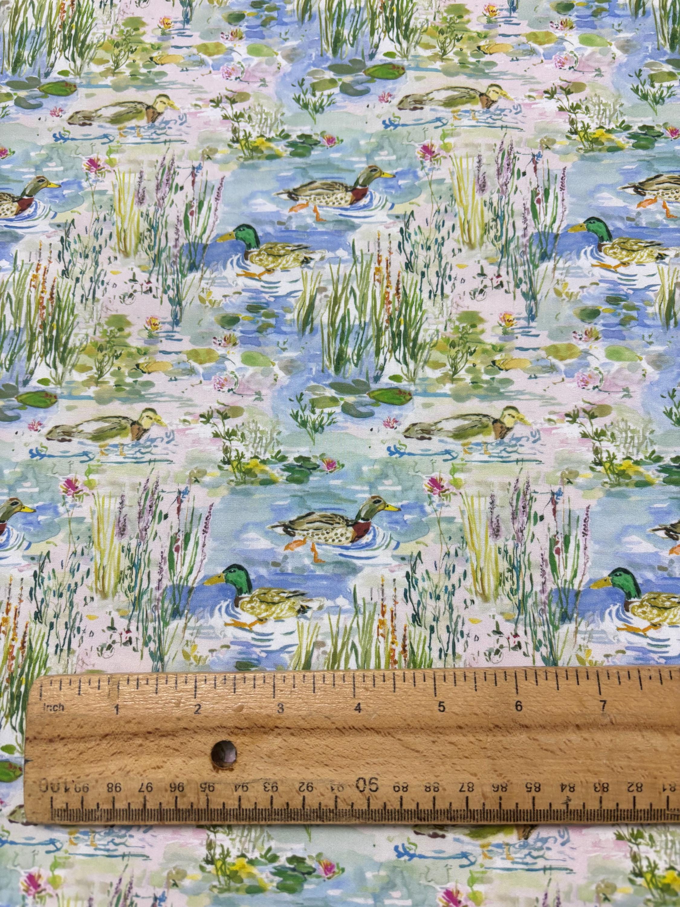 Watercolour Duck Pond Cotton Fabric