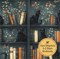 Gothic Cats Bookshelf Cotton Fabric