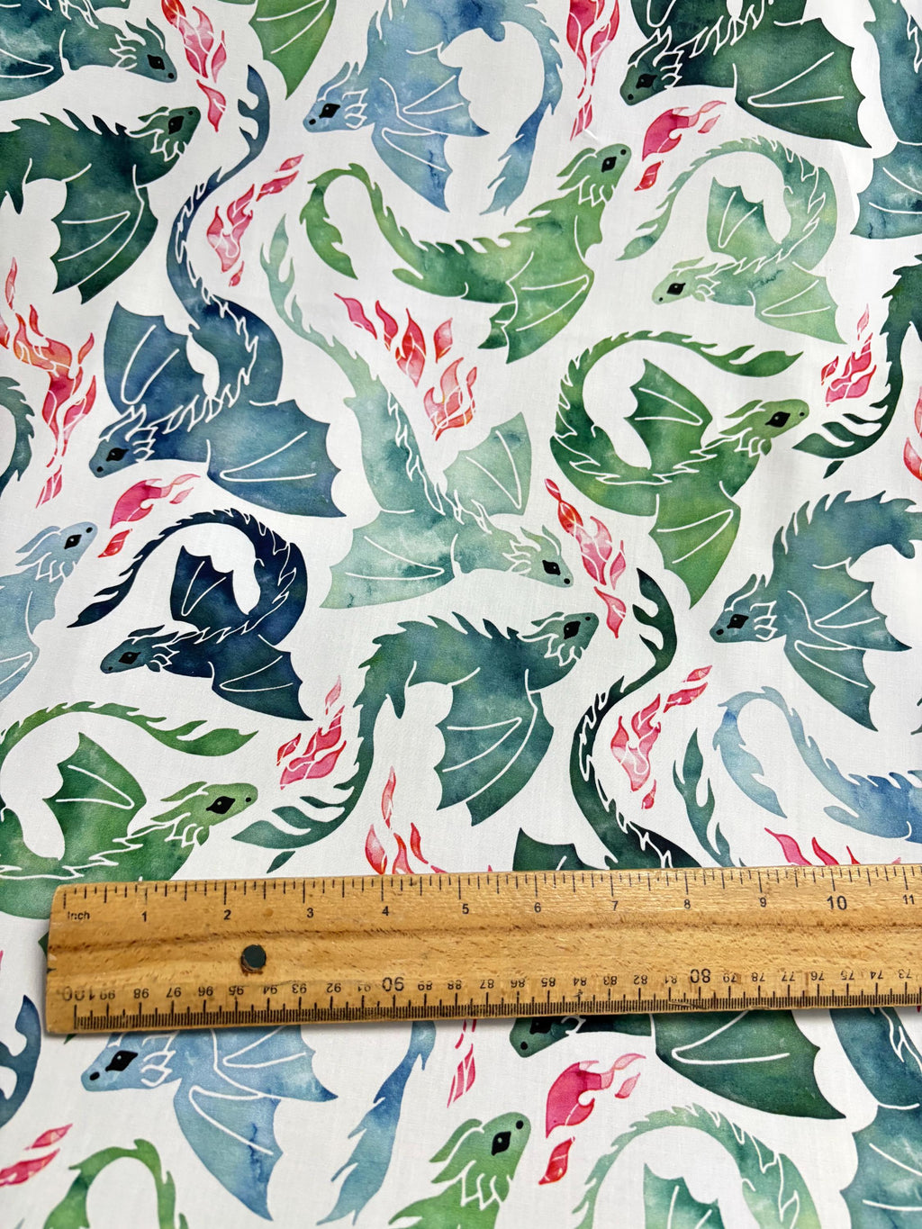 Blue and Green Dragon Cotton Fabric