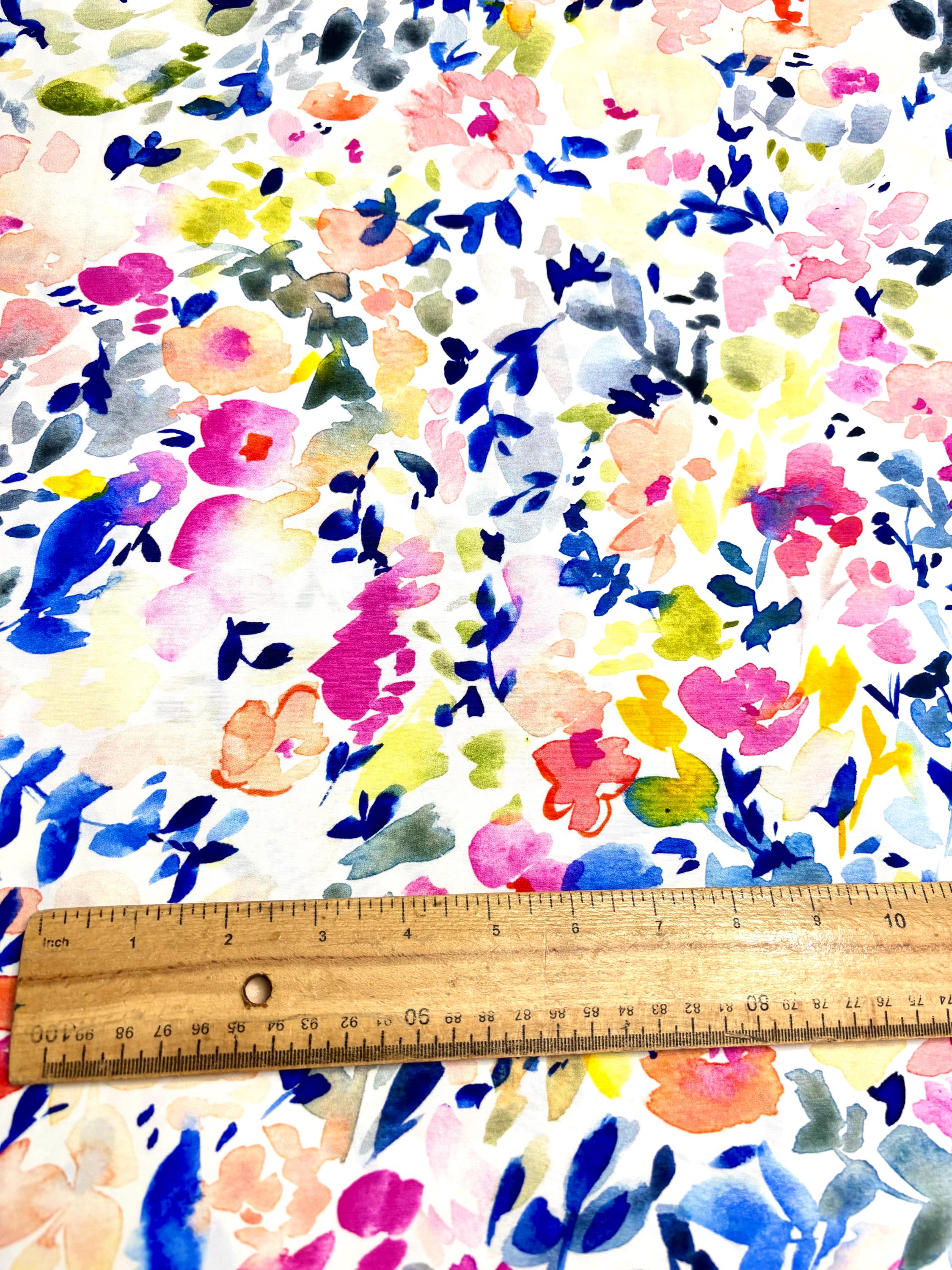 Bright Gouache Floral Cotton Fabric