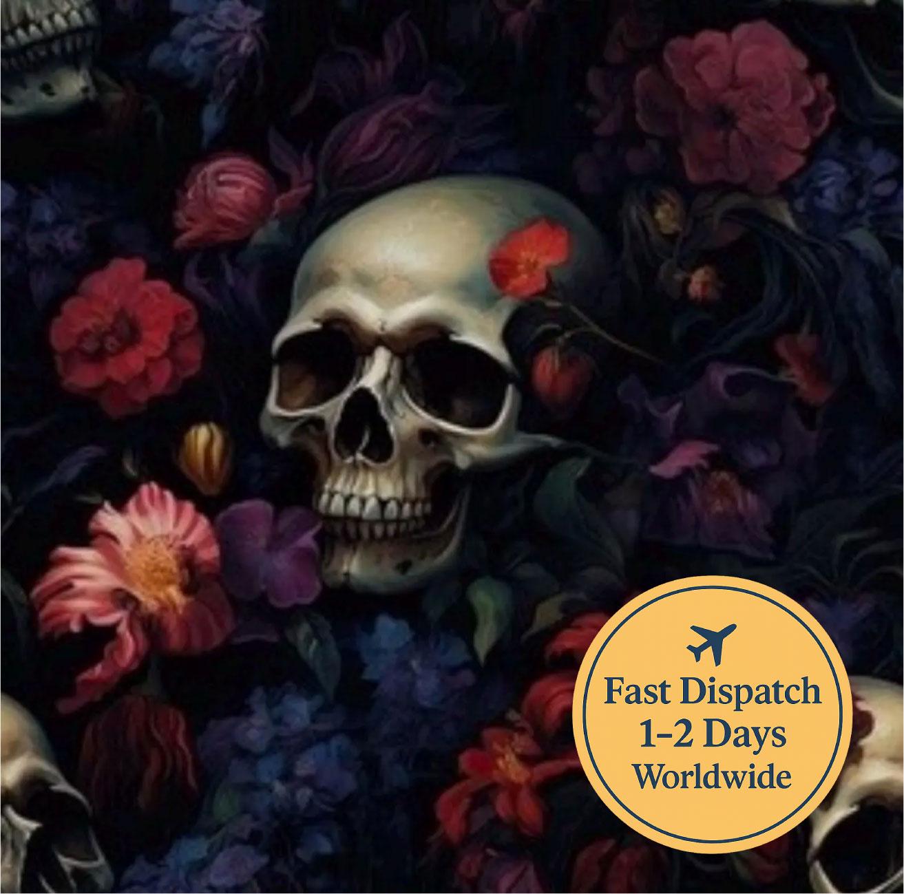Dark Floral Skull Cotton Fabric