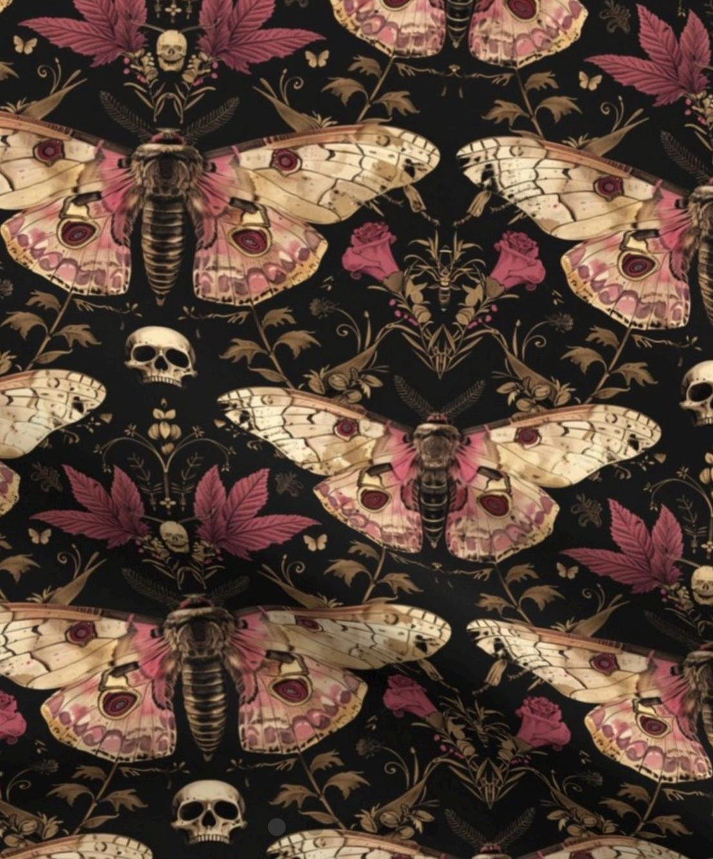 Dark Moth Floral Cotton Fabric