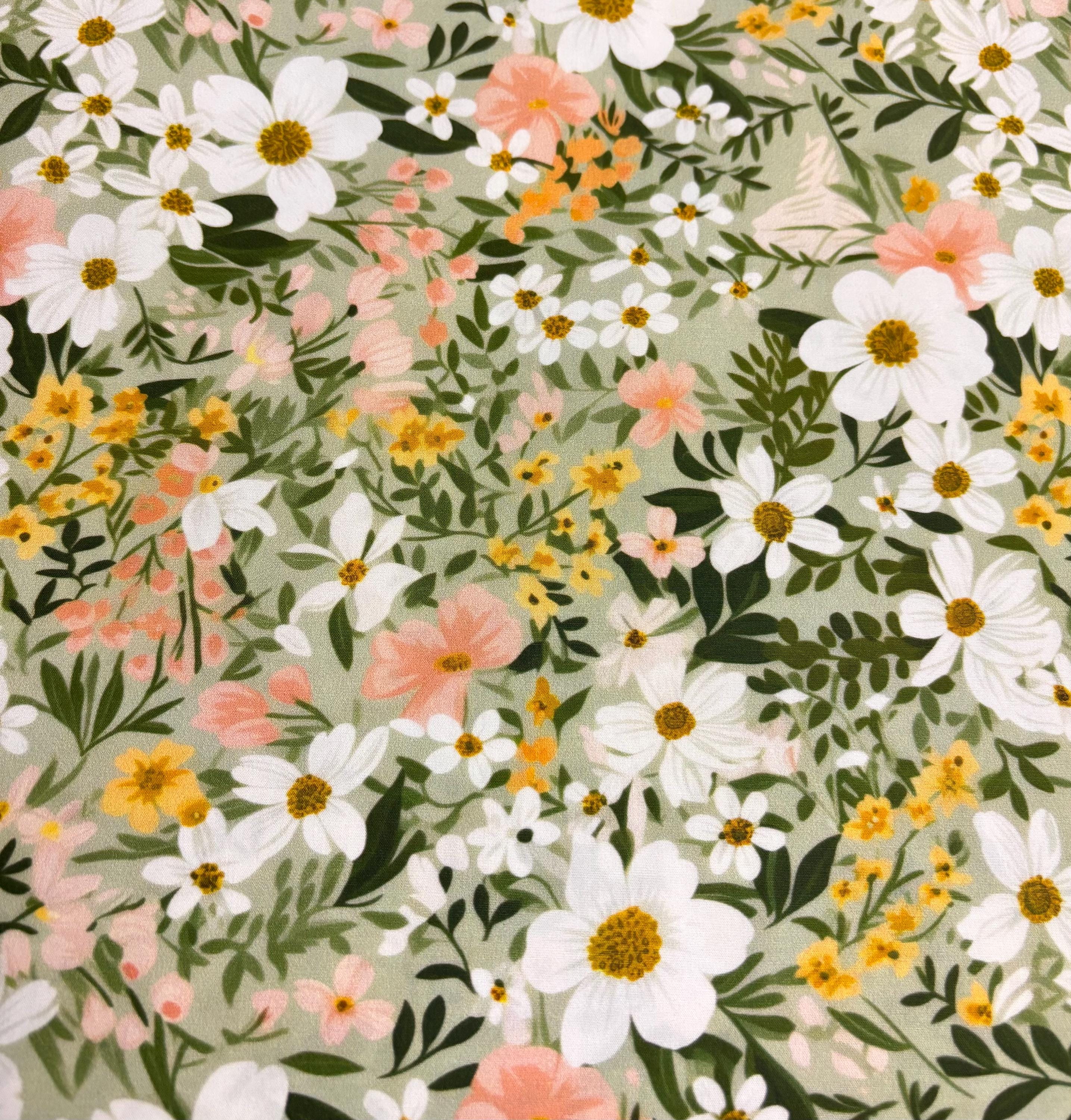 Sage Green Floral Cotton Fabric