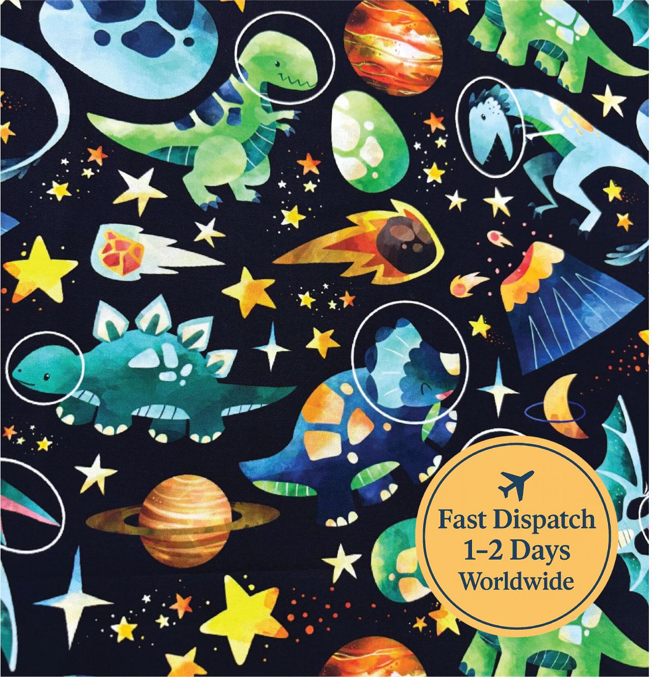 Space Dinosaur Cotton Fabric