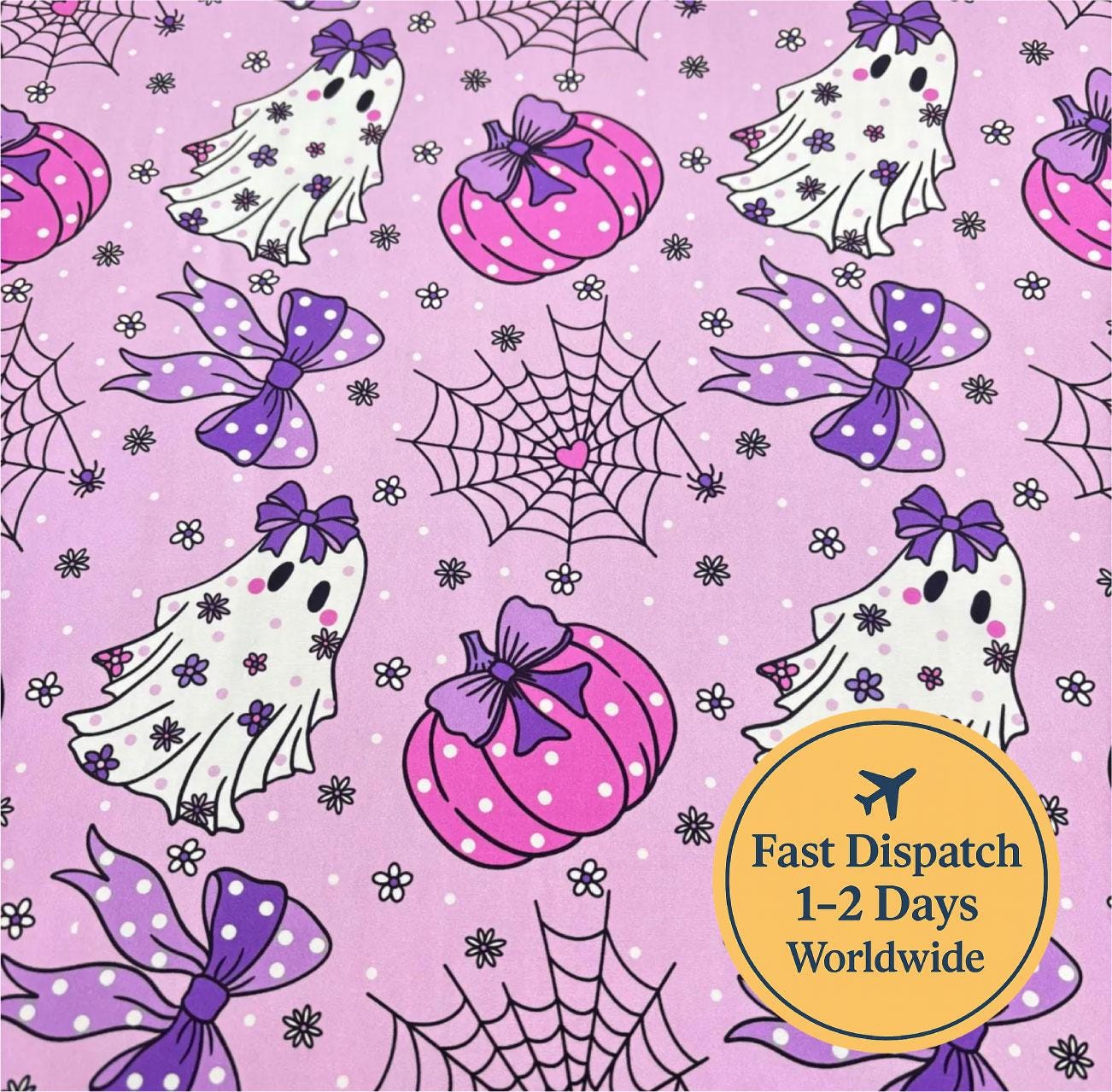 Pink Ghost Jack O Lantern Cotton Fabric