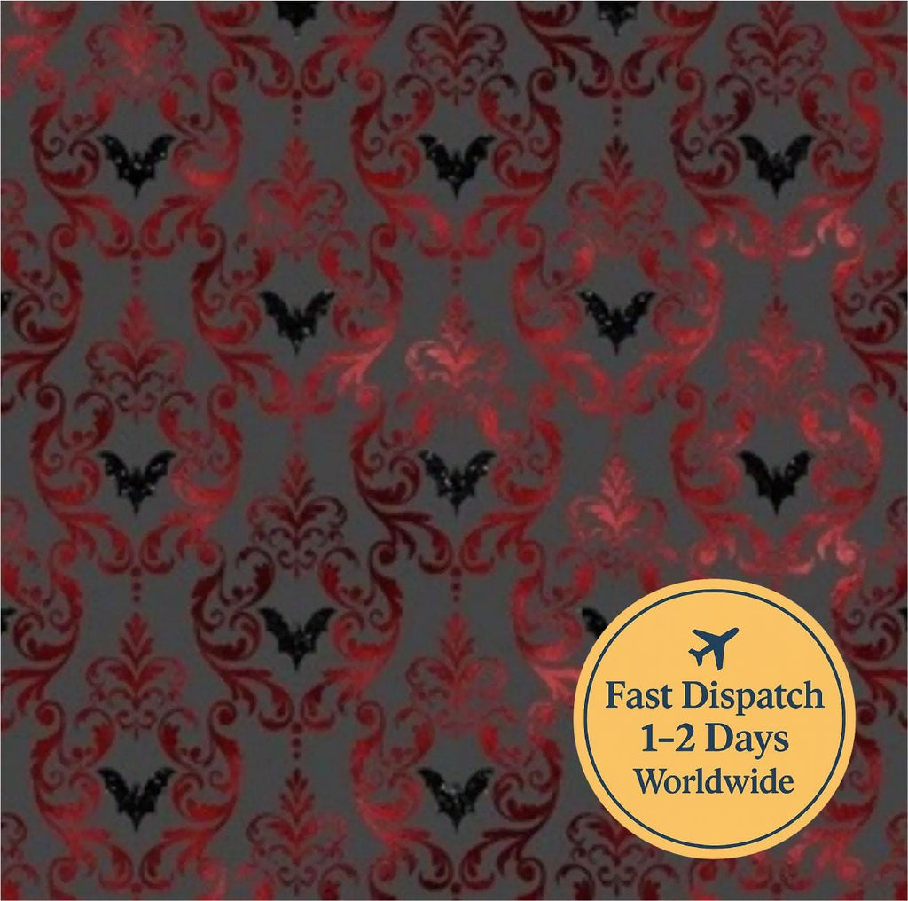 Gothic Bat Cotton Fabric art deco Fabric vampire Fabric gothic Fabric red and grey fabric