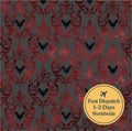 Gothic Bat Cotton Fabric art deco Fabric vampire Fabric gothic Fabric red and grey fabric