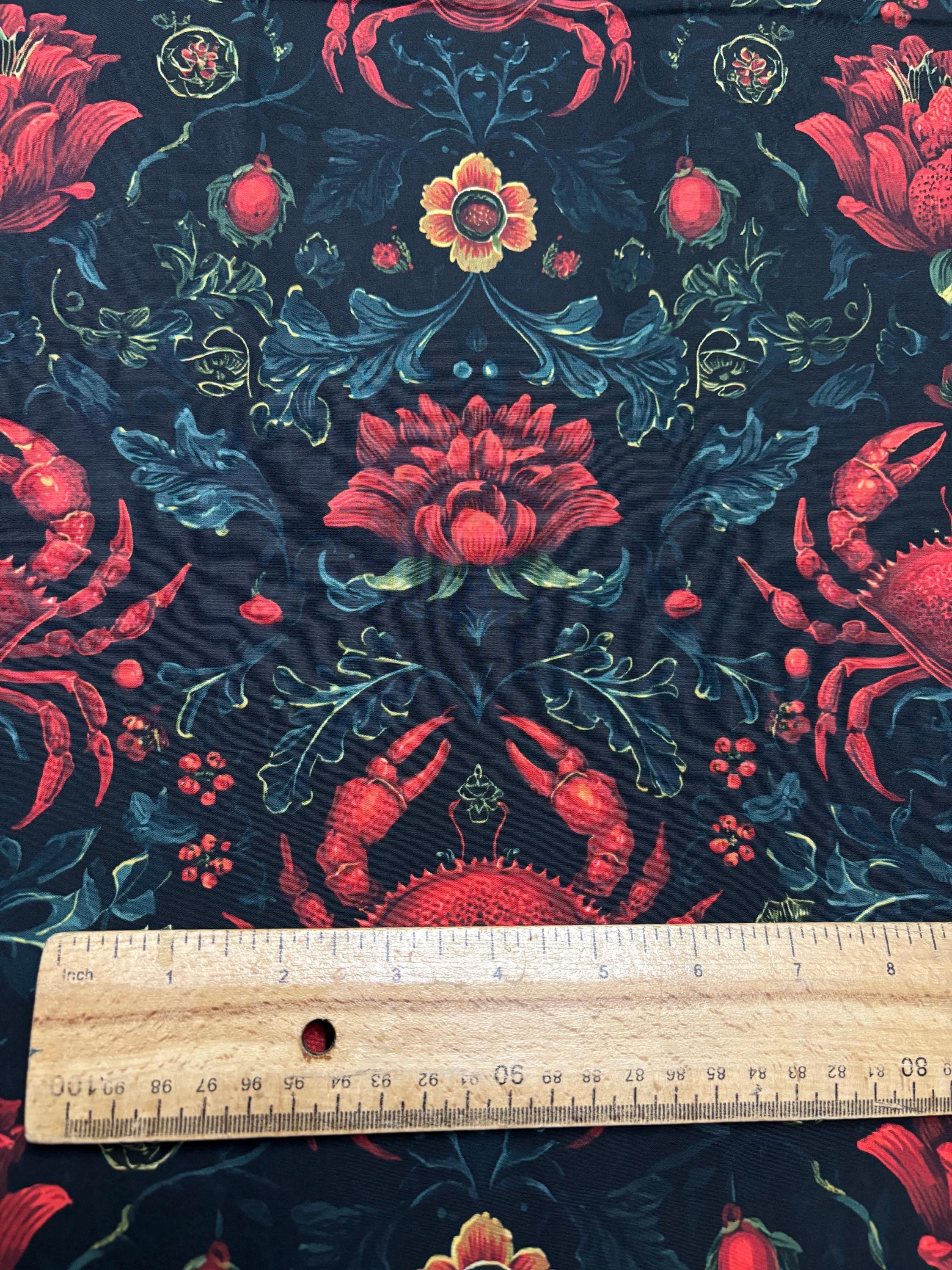 Art Nouveau Crab Cotton Fabric