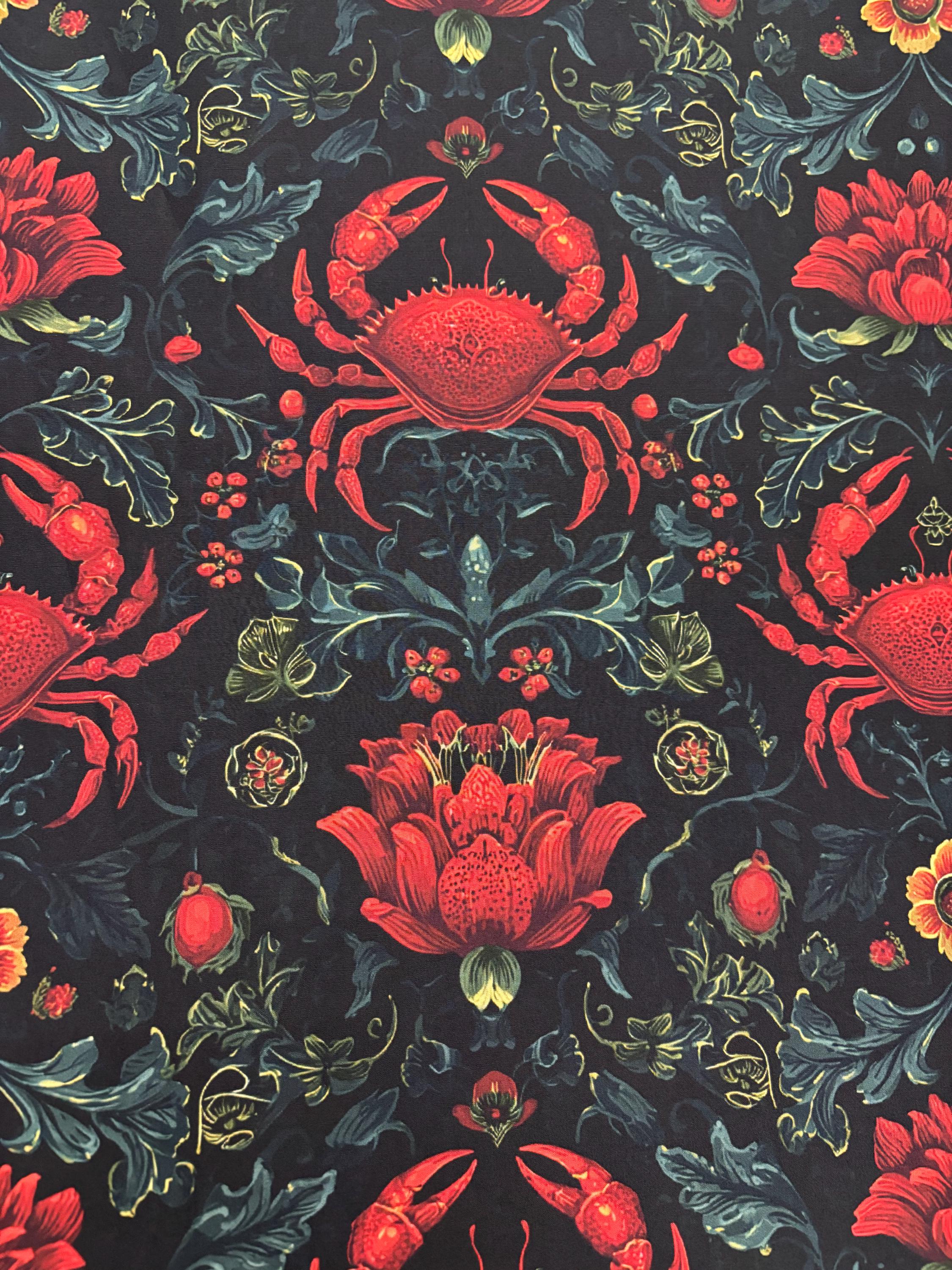 Art Nouveau Crab Cotton Fabric