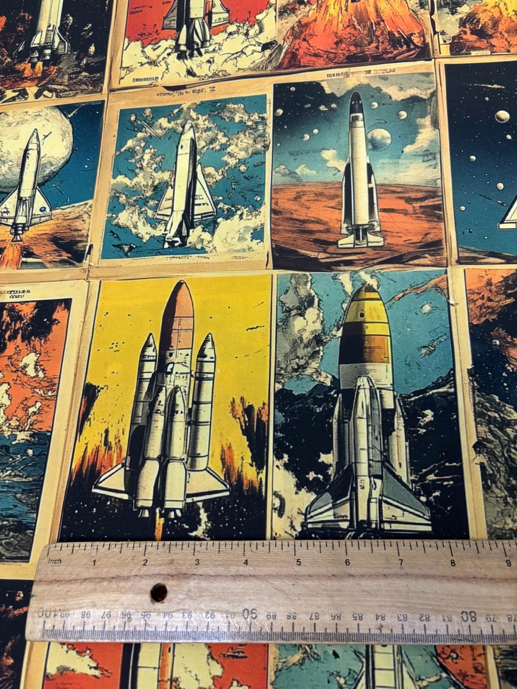 Retro Rocket Cotton Fabric
