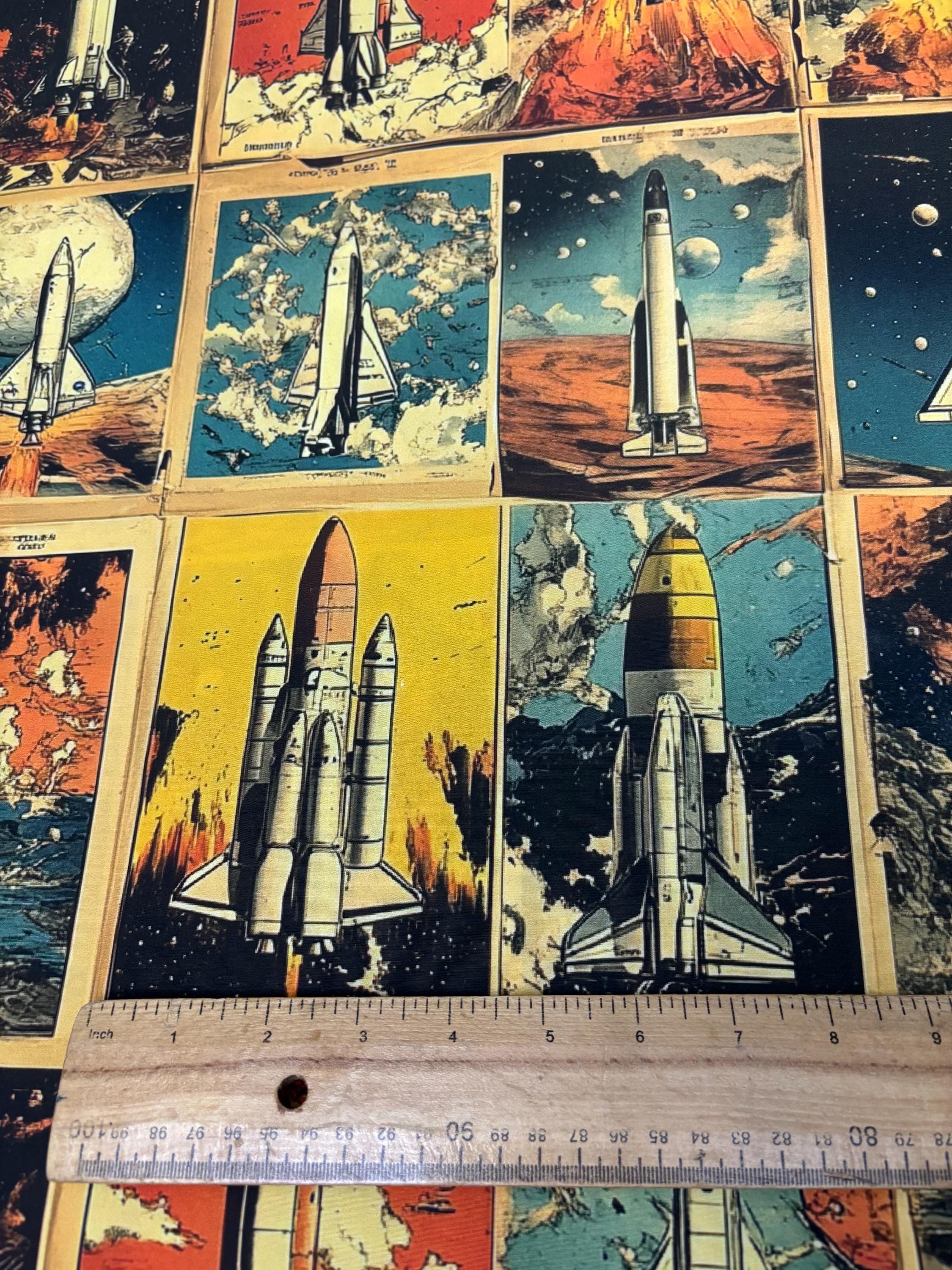 Retro Rocket Cotton Fabric