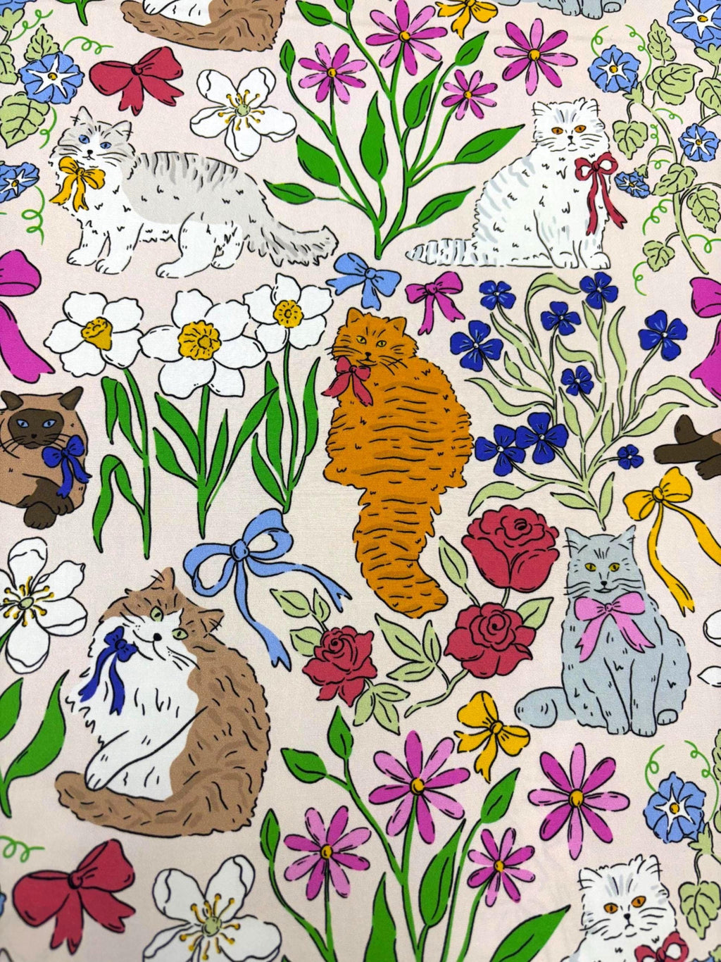 Floral Cat Cotton Fabric