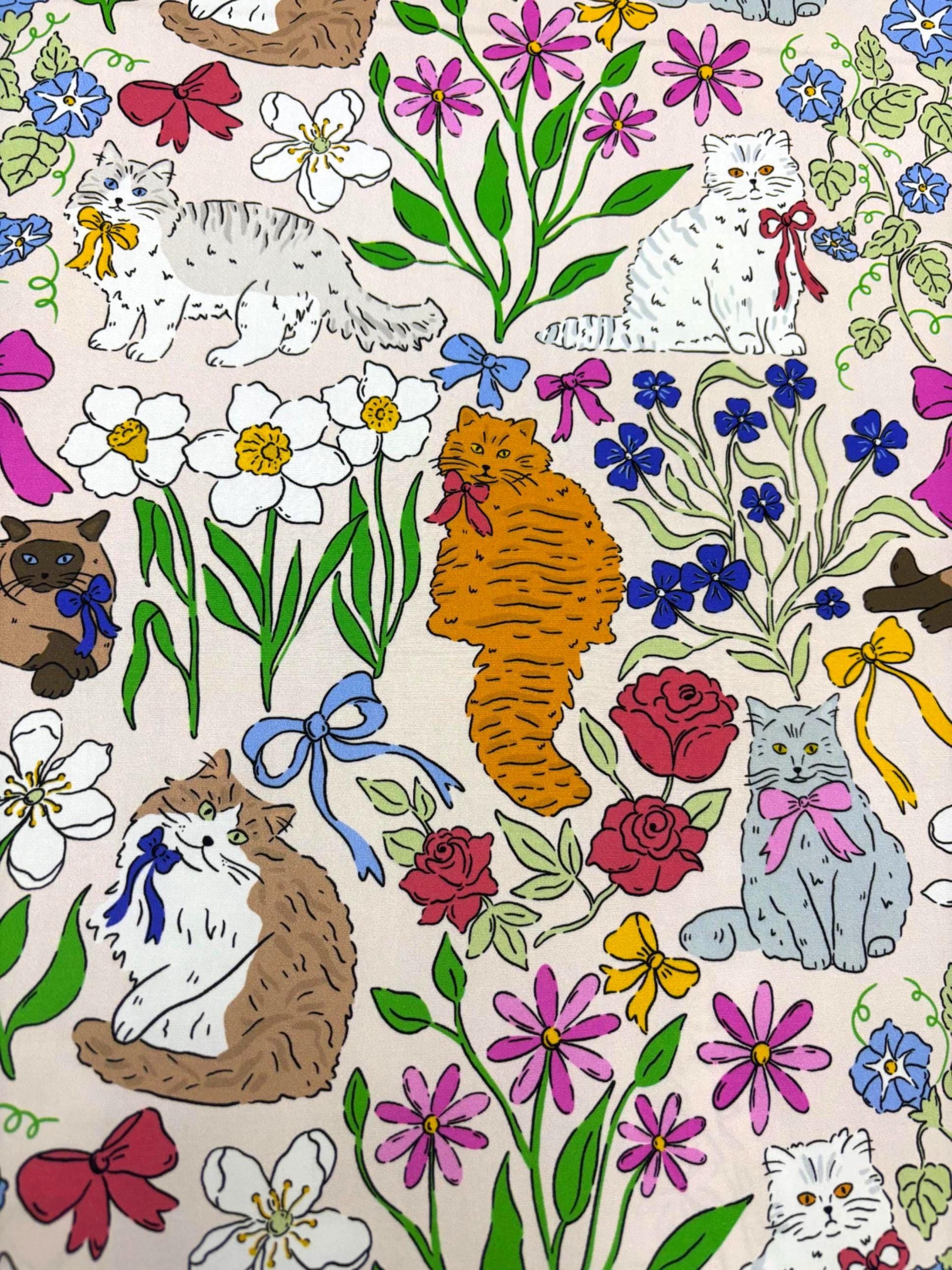 Floral Cat Cotton Fabric