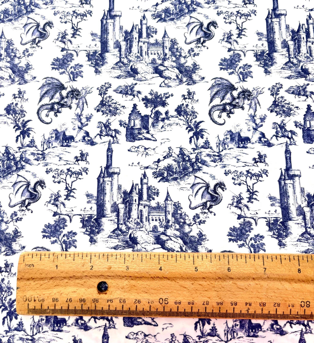 Blue Toile Dragon Cotton Fabric