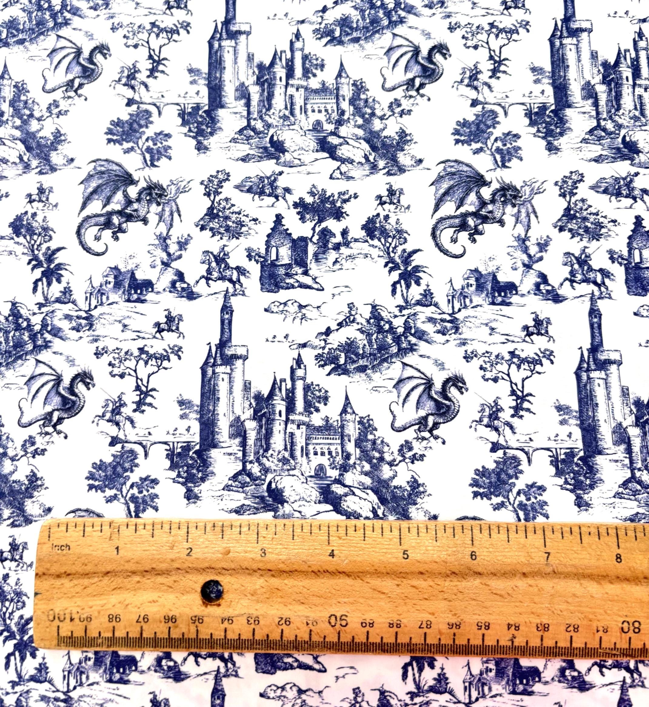 Blue Toile Dragon Cotton Fabric
