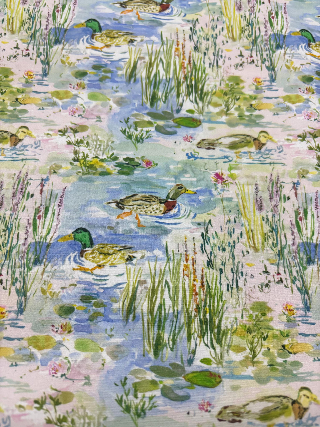 Watercolour Duck Pond Cotton Fabric