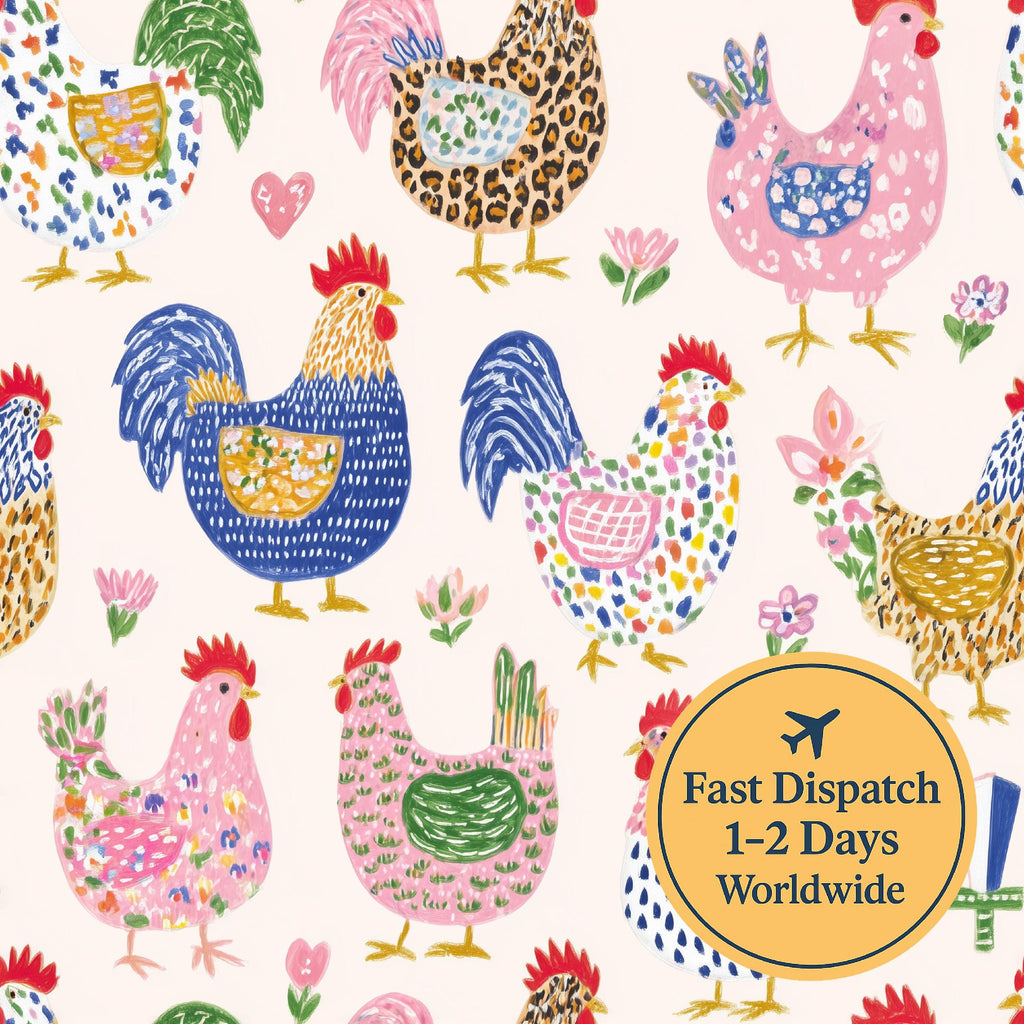 Colourful Farm Chicken Cotton Fabric