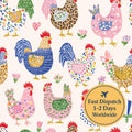 Colourful Farm Chicken Cotton Fabric