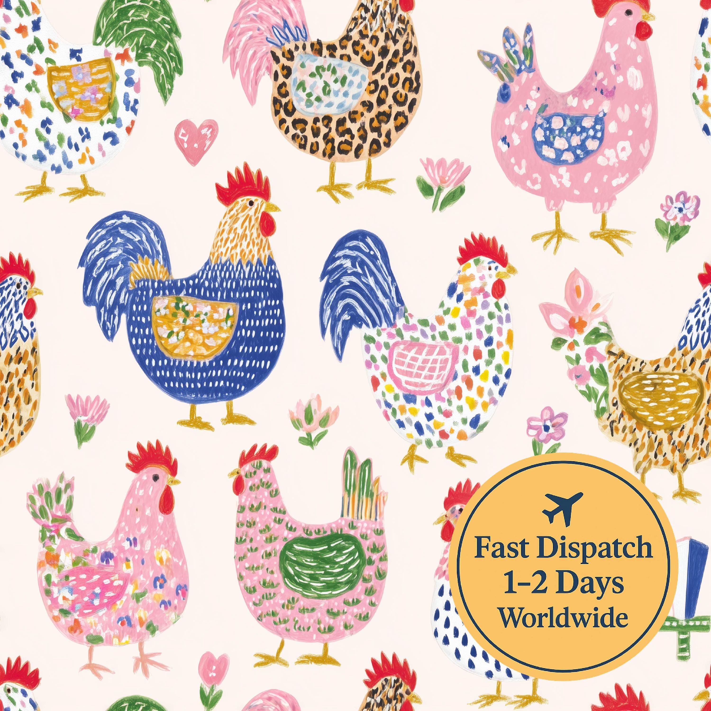 Colourful Farm Chicken Cotton Fabric