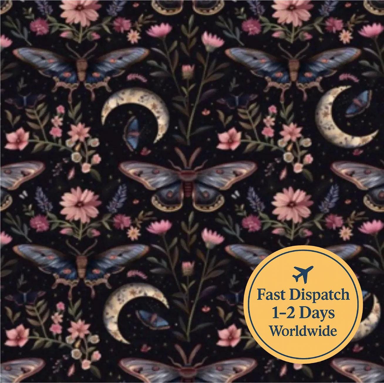Dark Gothic Moth Cotton Fabric