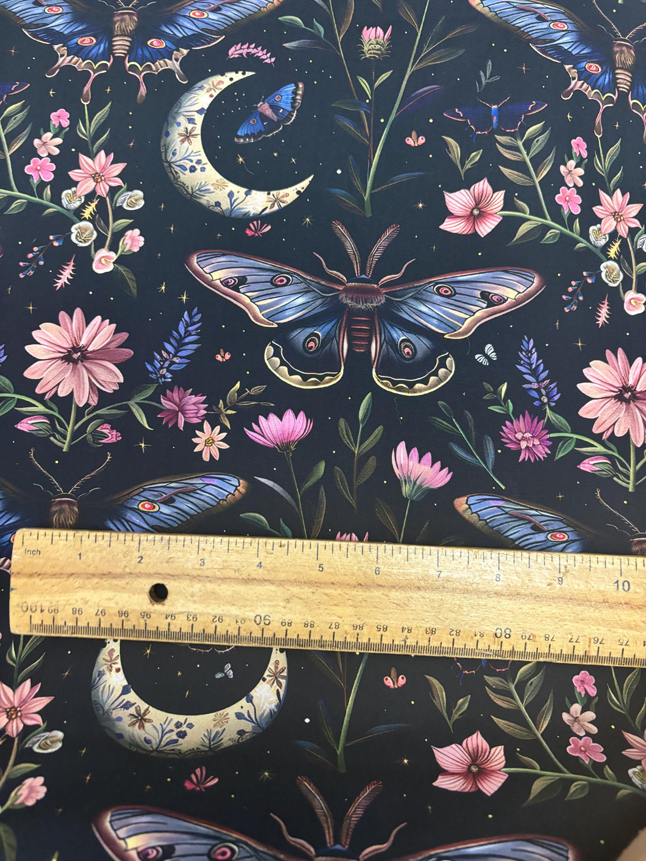 Dark Gothic Moth Cotton Fabric