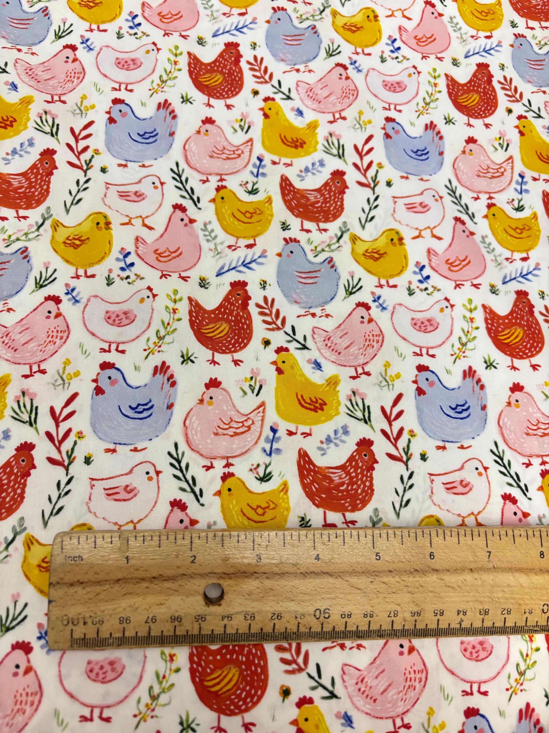 Cute Chickens Cotton Fabric