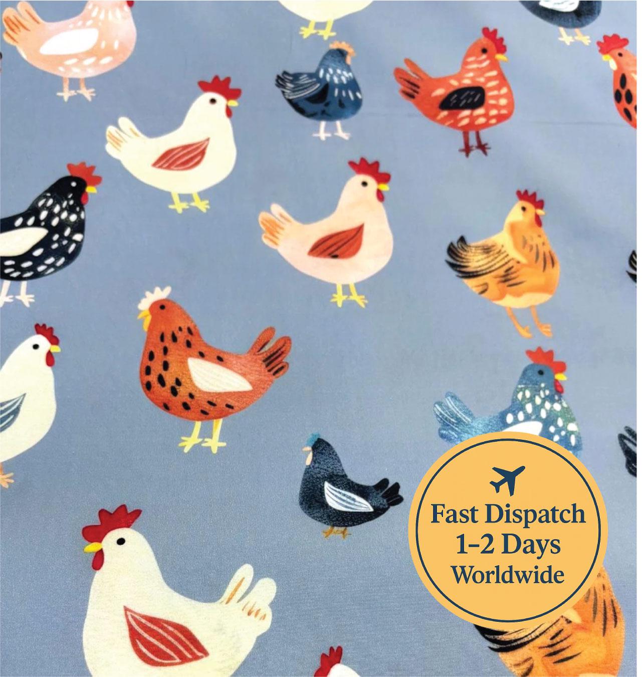 Blue Chicken Cotton Fabric