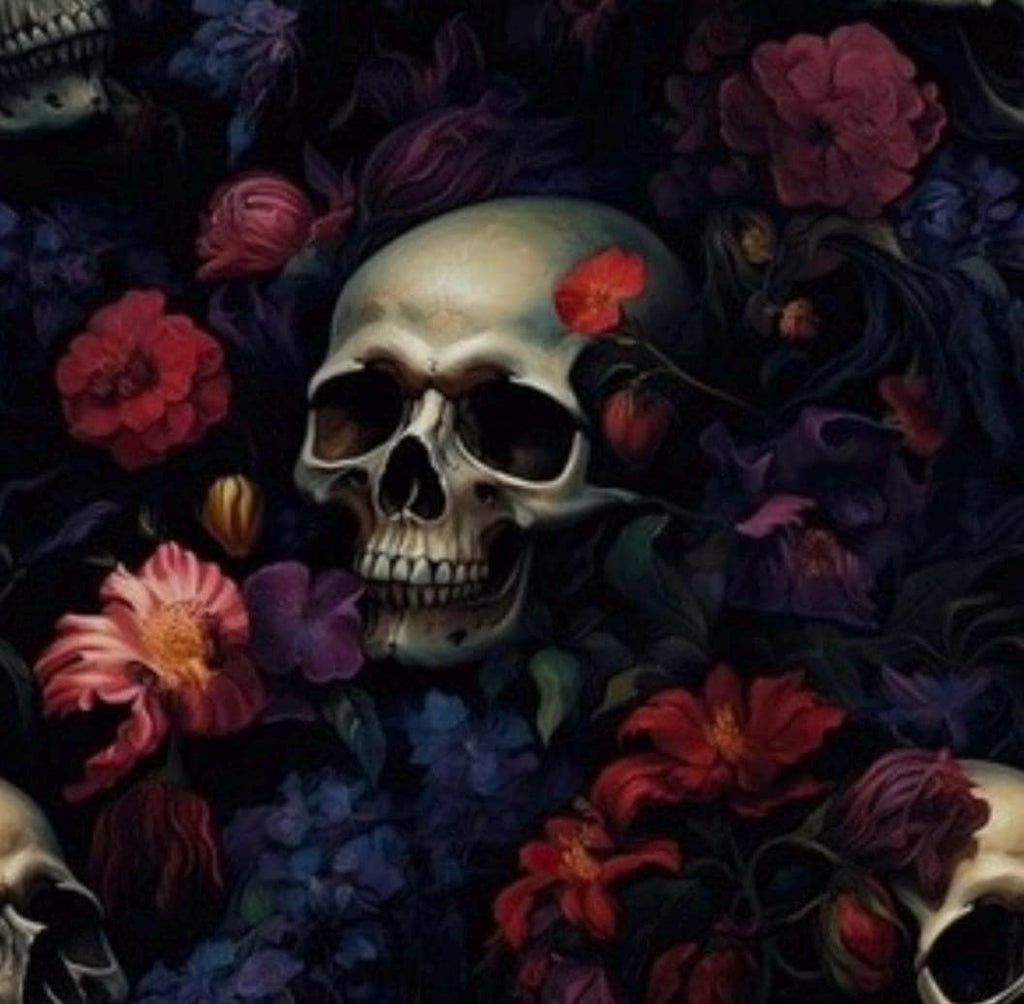 Dark Floral Skull Cotton Fabric