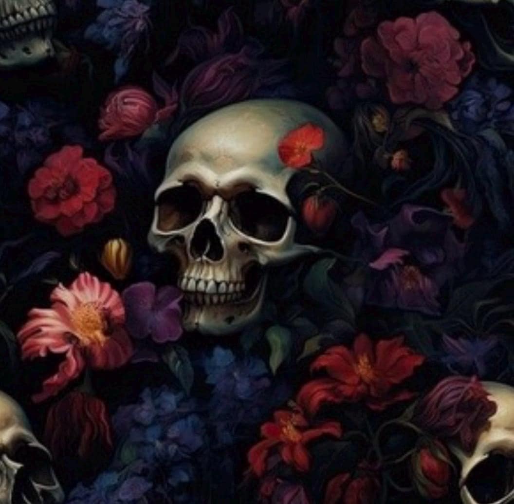 Dark Floral Skull Cotton Fabric