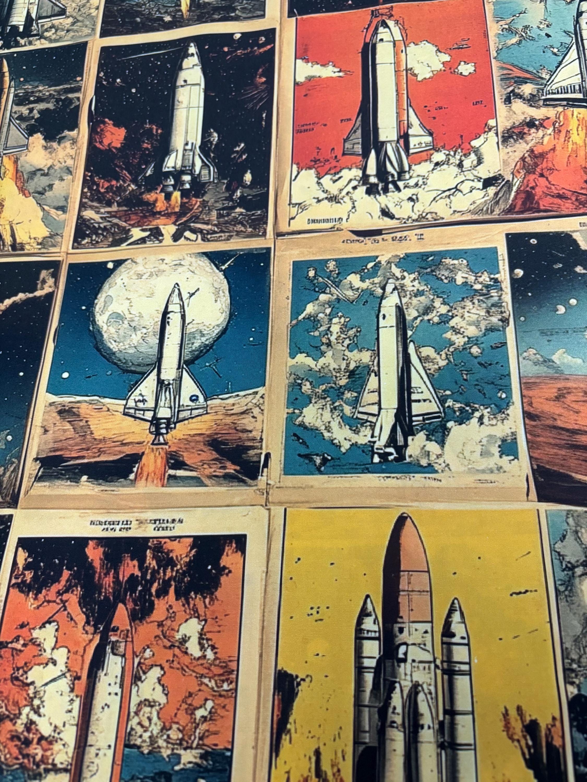Retro Rocket Cotton Fabric