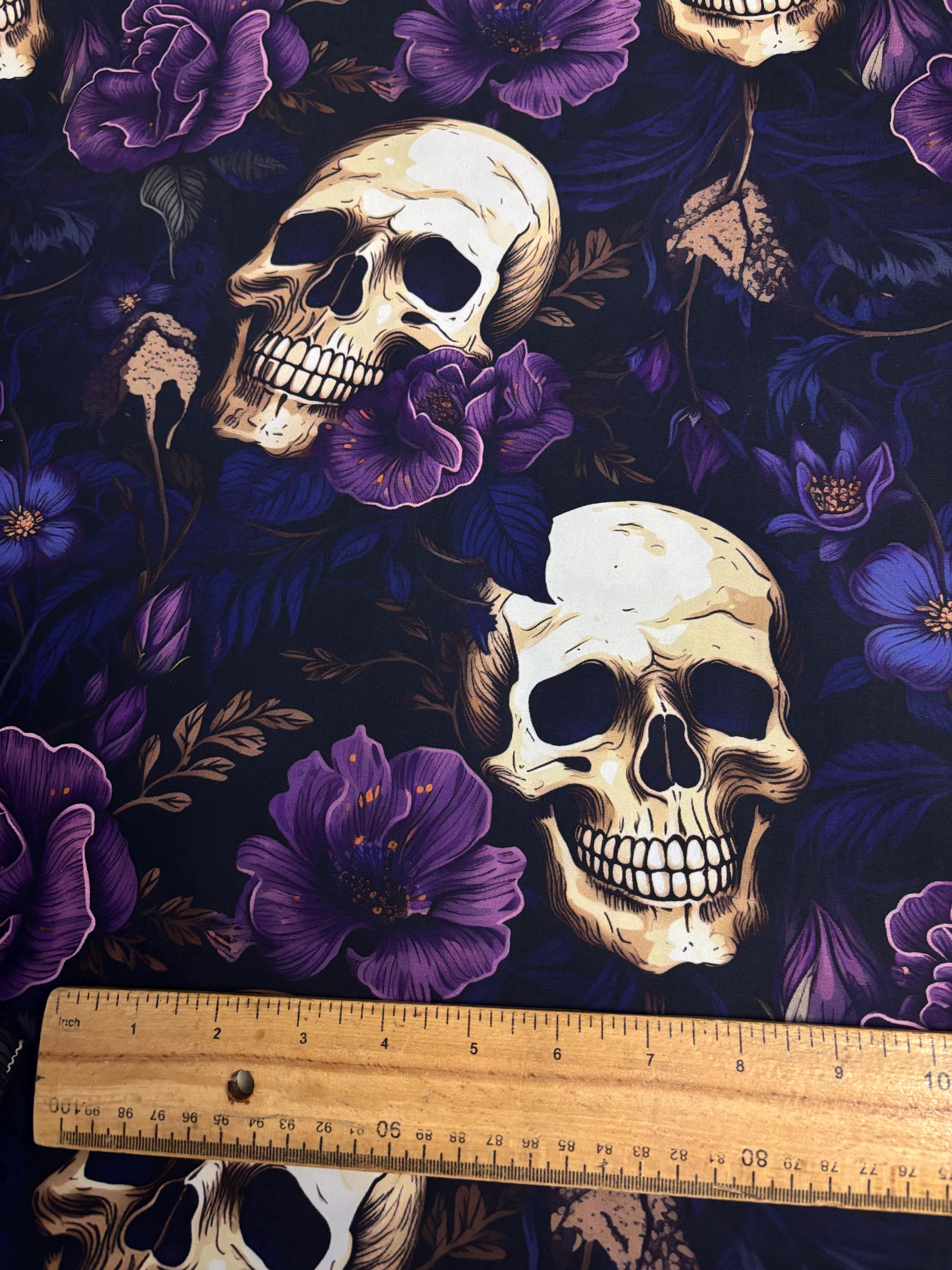 Purple Floral Skull Cotton Fabric