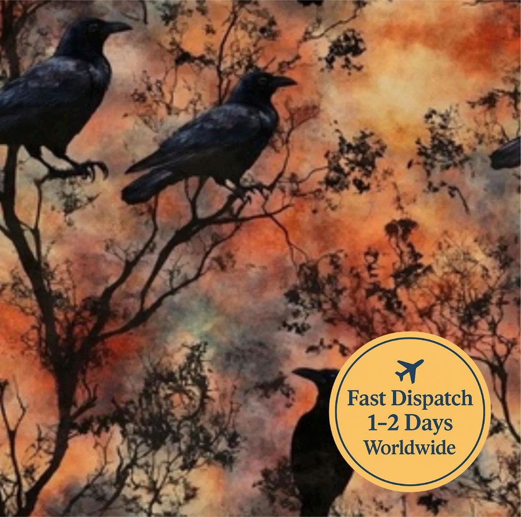 Gothic Crow Orange Cotton Fabric