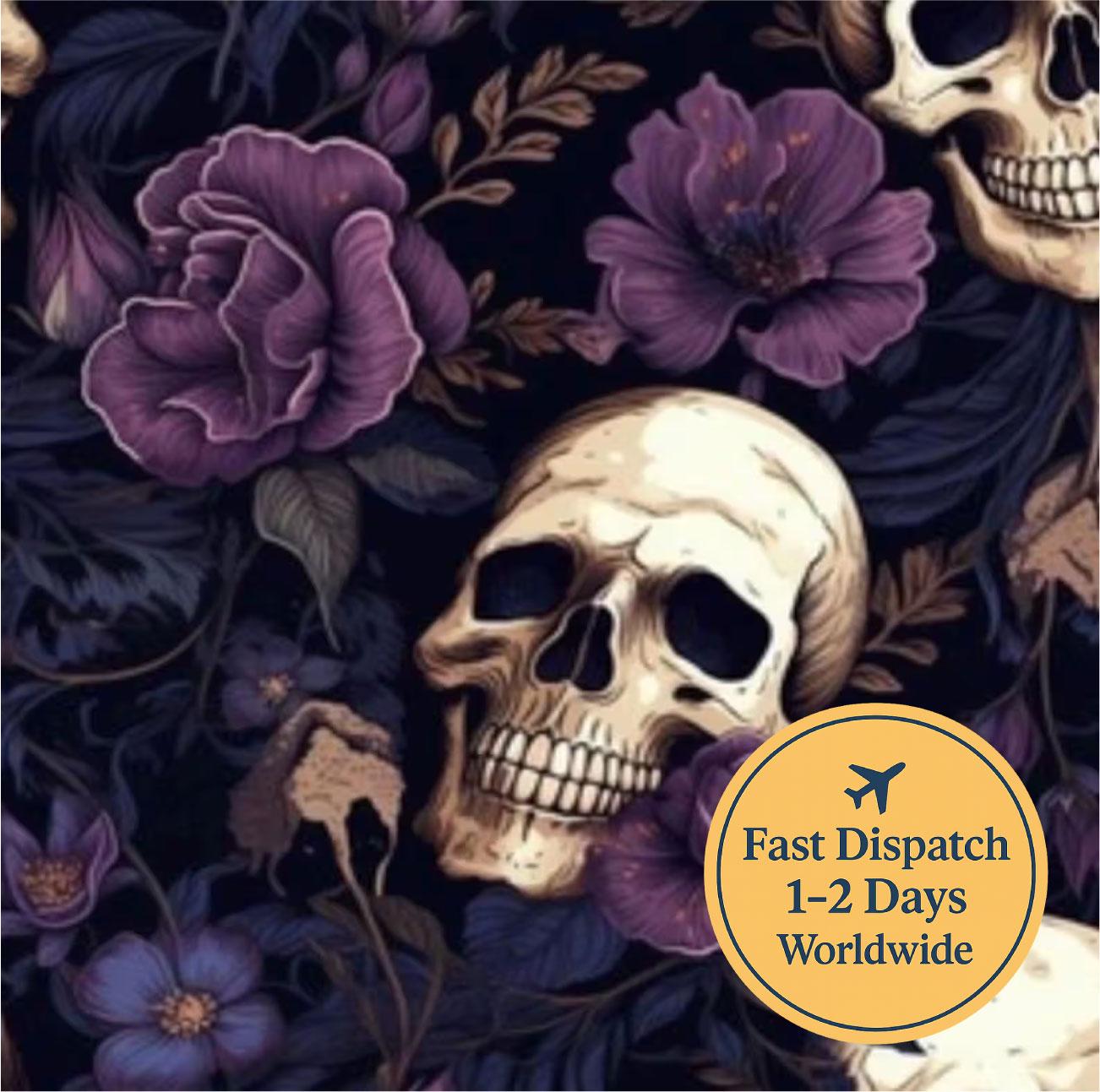 Purple Floral Skull Cotton Fabric