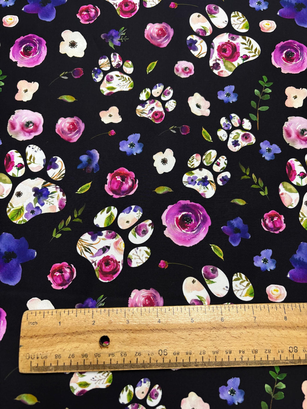 Floral Dog Paws Cotton Fabric