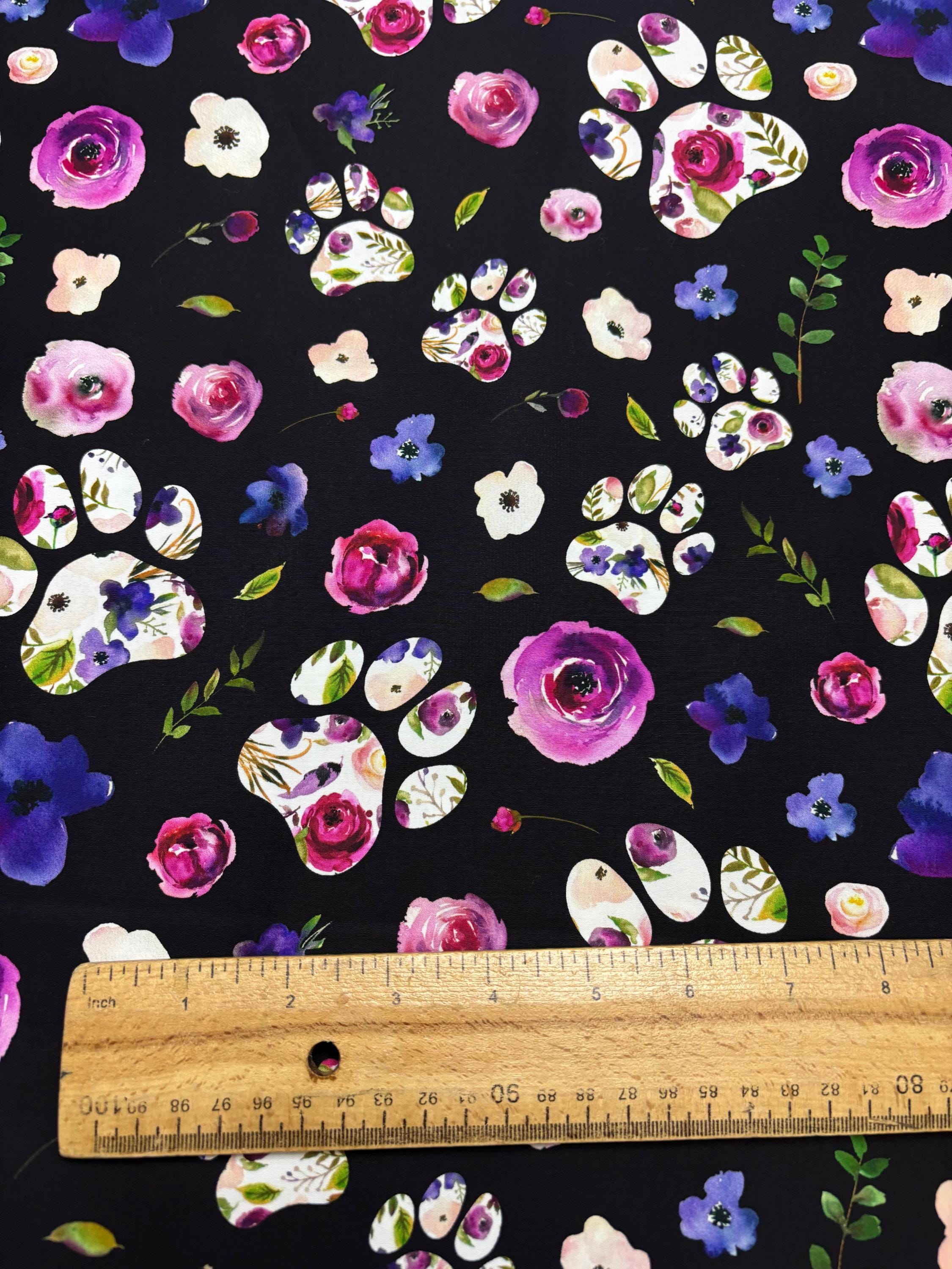 Floral Dog Paws Cotton Fabric