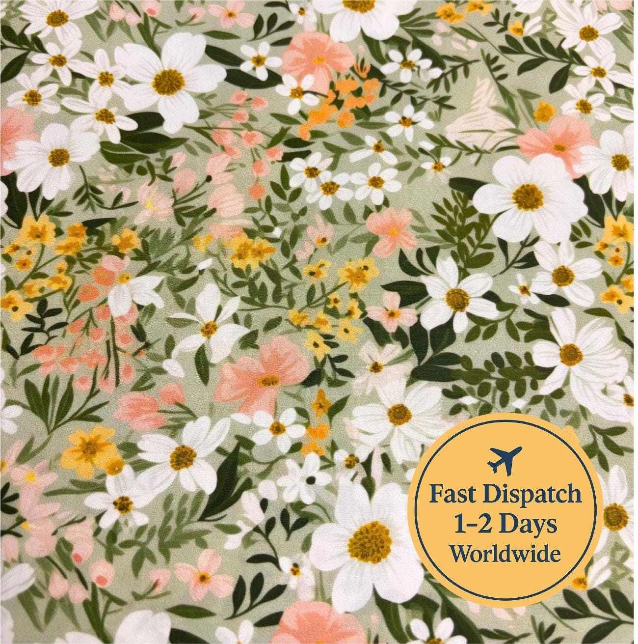 Sage Green Floral Cotton Fabric